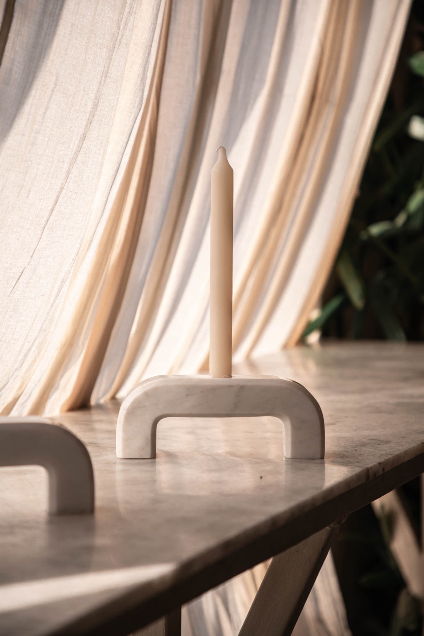 Lumi - Makrana marble double Candle Holder - Set of 2