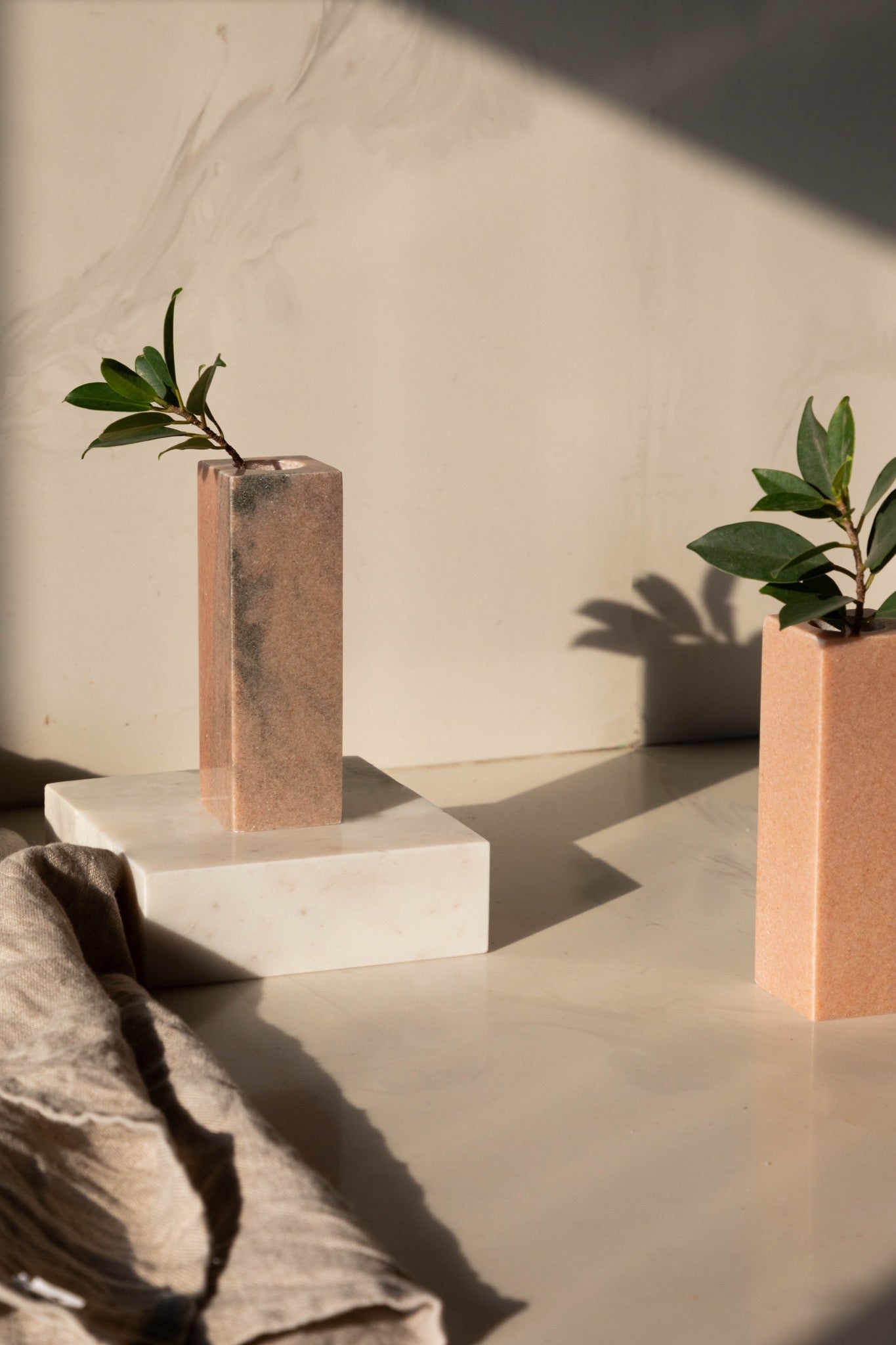 Champa - Makrana and pink Marble Cuboid Planter - Set of 2