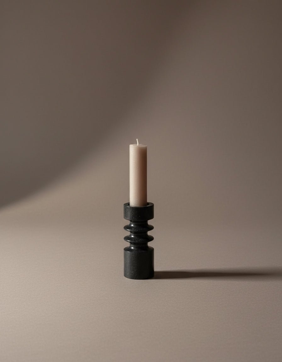 Lumi - Black marble Fluted Candle Holder